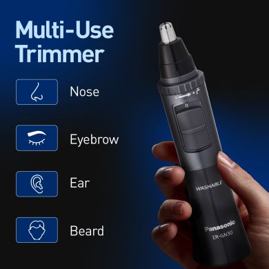 Cordless Nose, Ear & Facial Hair Battery Operated Ergonomic Design Trimmer for Men, 100% Waterproof (ER-GN30-H24B, Grey)